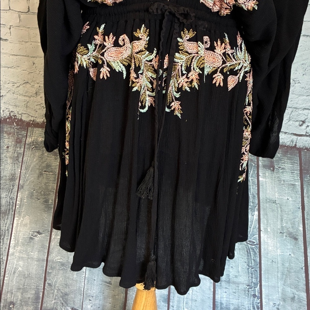 Free People Pretty Pineapple V Tunic Dress Embroidery  Drawstring S Hippie Boho - Picture 10 of 16